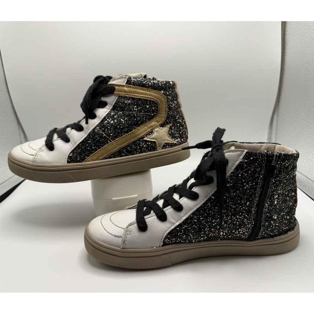 Shu Shop Pia Kids Black Glitter Gold Star High Top Sneakers Size 4 0000000400